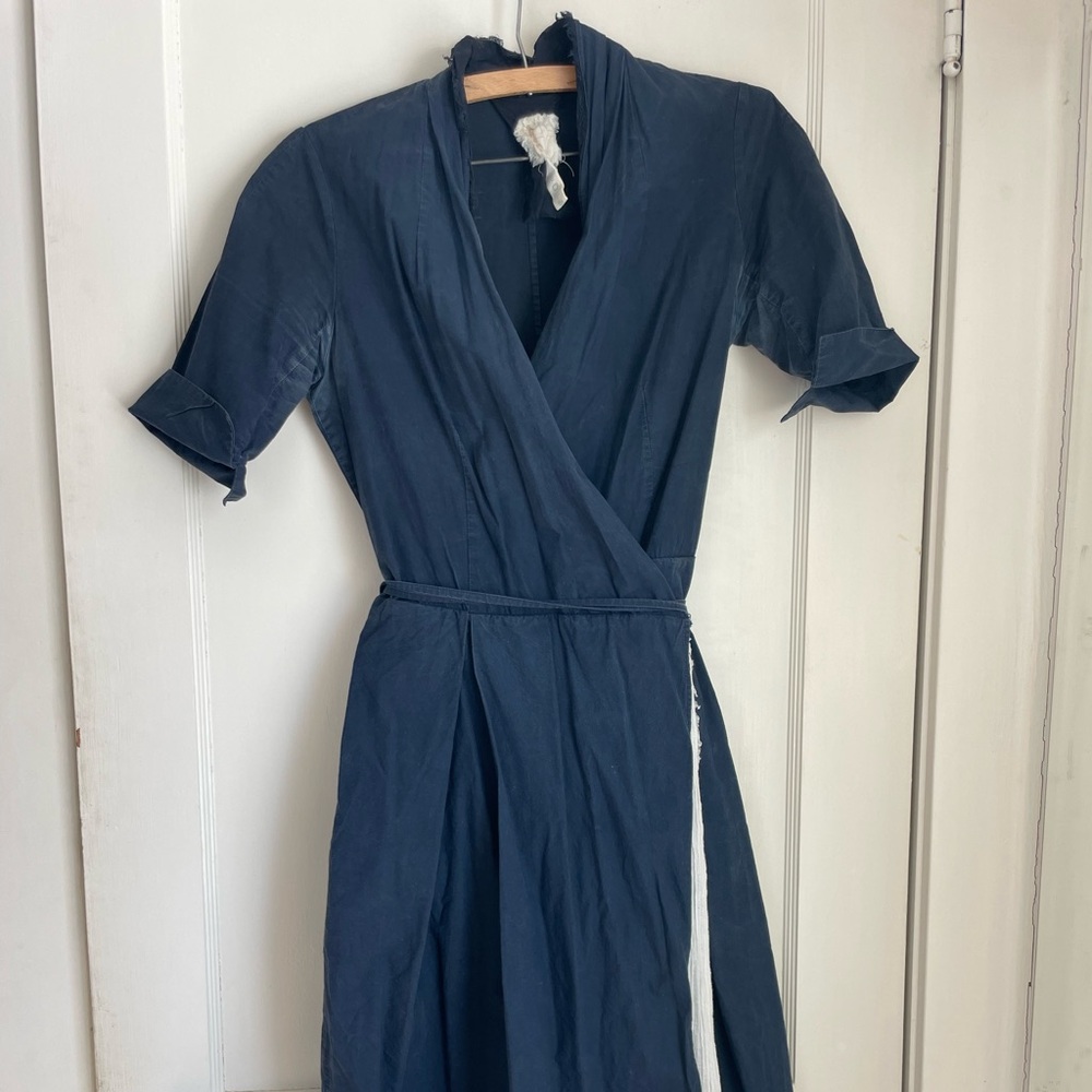 Classic Navy Wrap Midi Dress